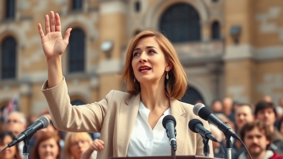 Gina Hinojosa giving an energetic speech in campaign setting.