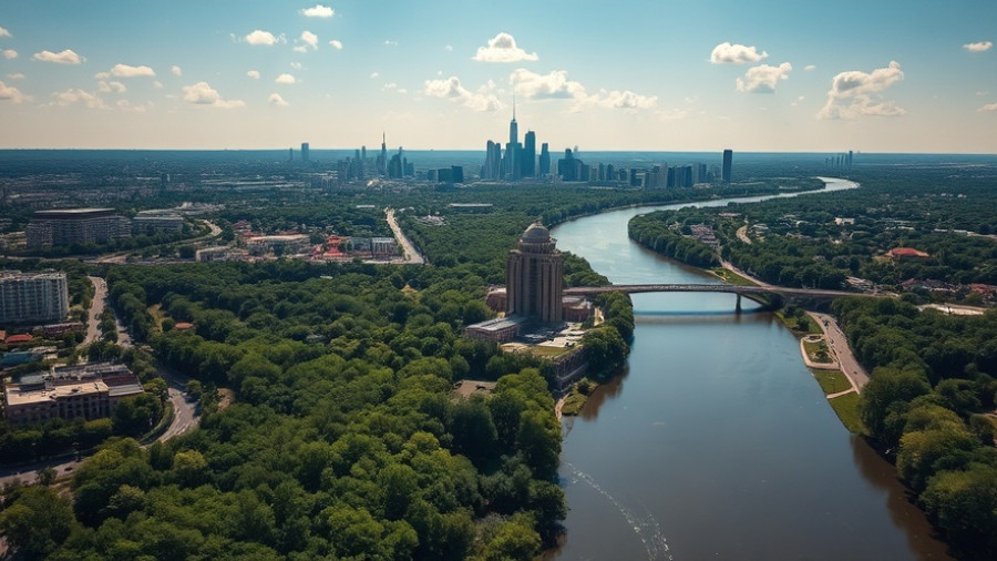Aerial view of developing cityscape for development proposals for Panther Island.
