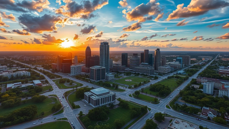 Fort Worth skyline at sunset with a vibrant cityscape.