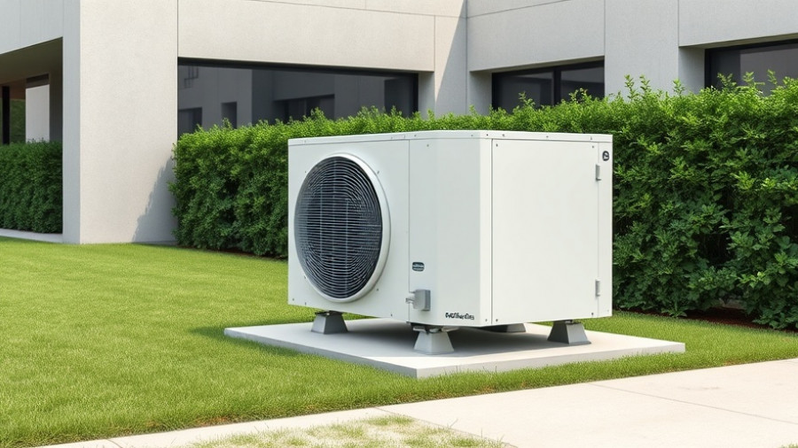 Smart HVAC system unit outside modern building.