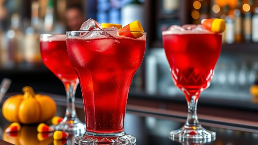 Halloween-themed drinks with corn garnish at DFW event.