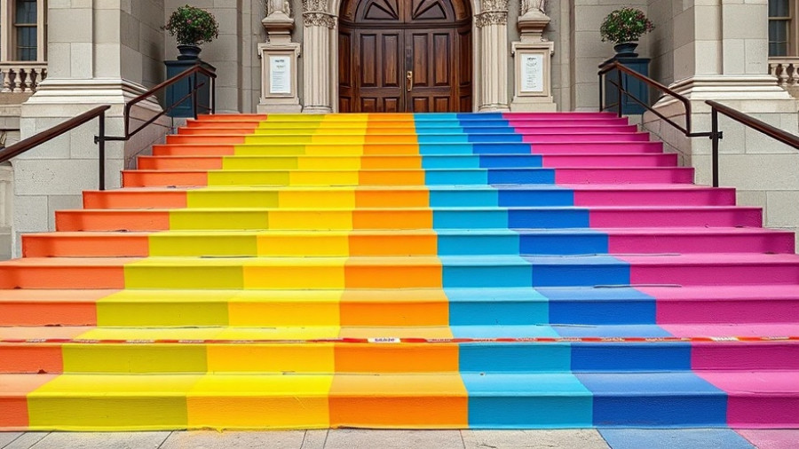 Dallas church paints vibrant rainbow steps marked with wet paint tape