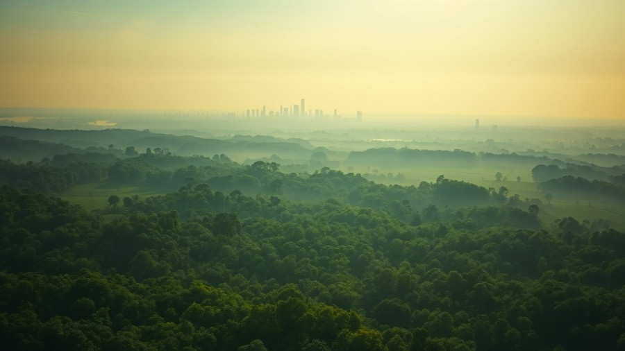Hazy skyline over green forest, Fort Worth bond package 2026 focus.