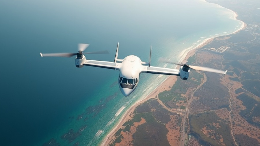 Tiltrotor aircraft flying over coastline, related to Lisa Atherton Textron CEO.