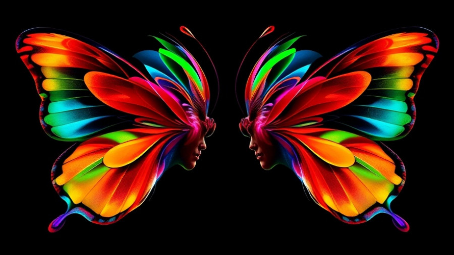 Colorful abstract butterfly profiles symbolize understanding projection in relationships.