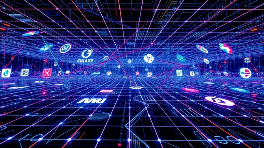 Futuristic digital logos with 3D grid background to streamline material orders in roofing.