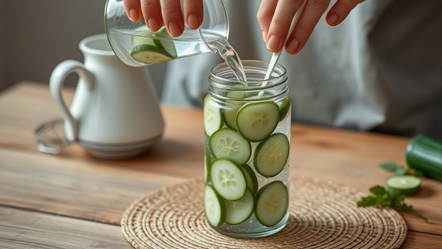 Person preparing cucumber water for daily routines for resilience.