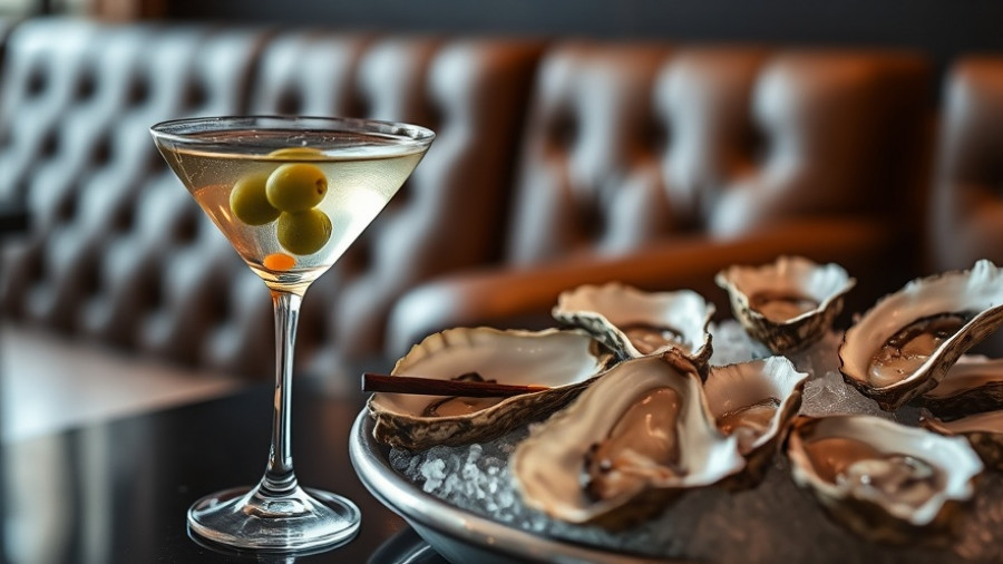 The Devonshire Club Dallas Lounge Dining, martini and oysters.