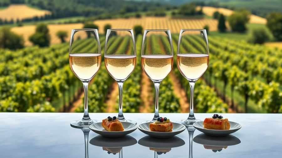 Elegant wine glasses in vineyard setting, Texas sparkling wine tours.