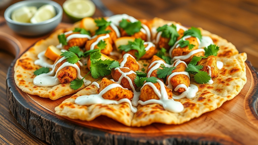 Tandoori Chicken Flatbread recipe beautifully served on a board.