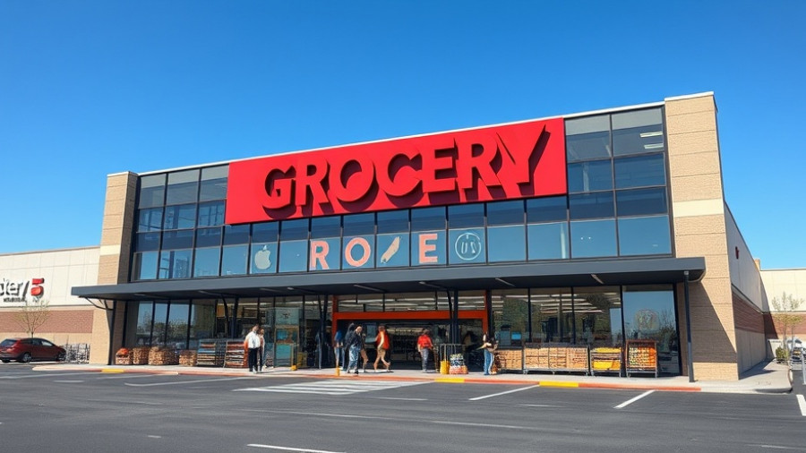 H-E-B Rockwall Opening, modern grocery store entrance, sunny day.