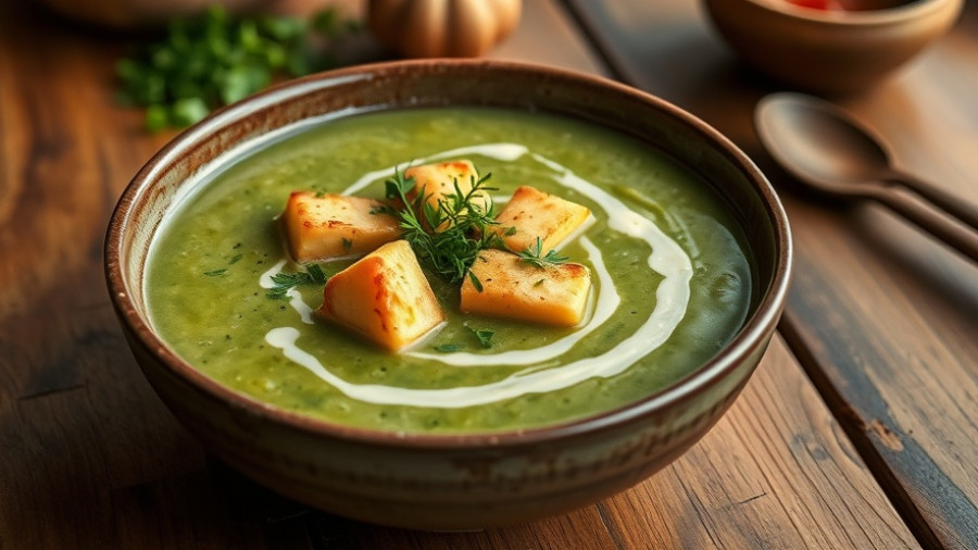 Delicious green soup with tofu for Diwali Festival of Lights celebration.