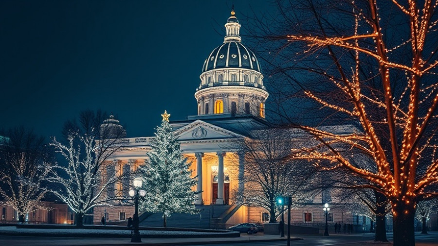 Bright holiday lighting at a grand building in Dallas, a top winter destination for 2025.