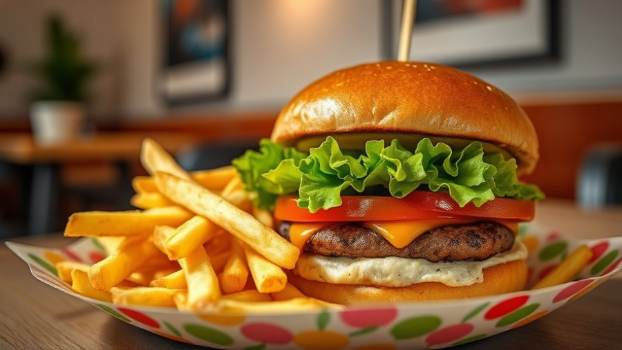 Ye Ole Butcher Shop burgers with fries on plate indoors, close-up.