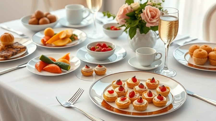 Elegant table at food and drink event in Dallas with tea and caviar.
