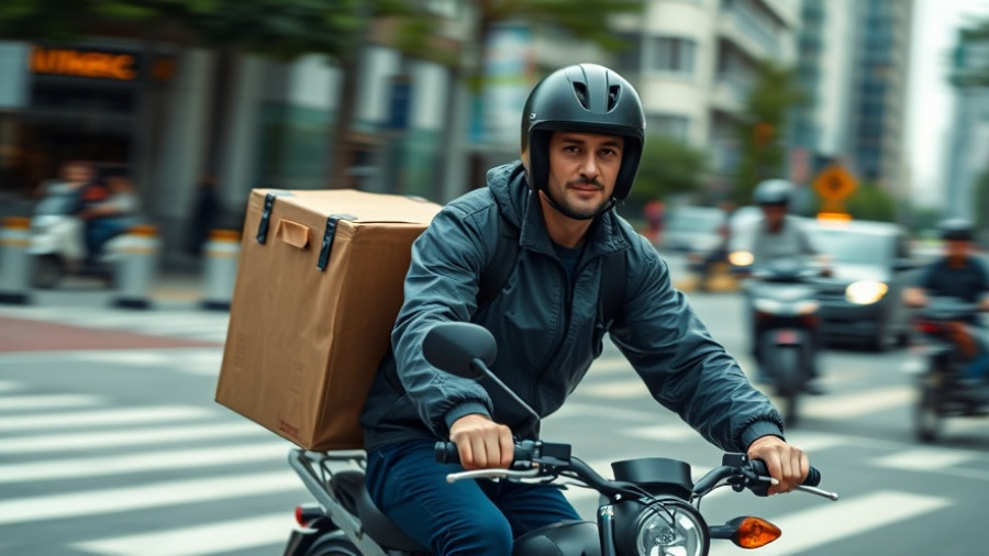 Gig worker protections: Delivery rider cycling on city street.