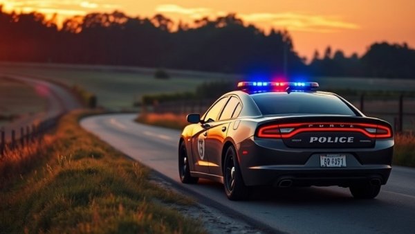 Texas State Trooper car on roadside at sunset during Texas 287(g) immigration enforcement.