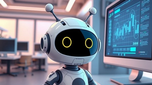Stylized robot with antennae and digital display in a futuristic office, illustrating USB port functionality in routers.