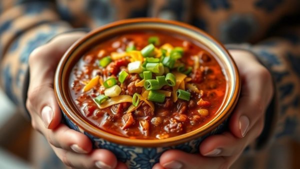Best chili in North Texas served in vibrant bowl with toppings.