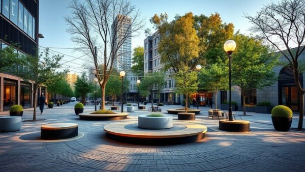 Evans and Rosedale redevelopment Fort Worth outdoor space with modern seating and pathways.