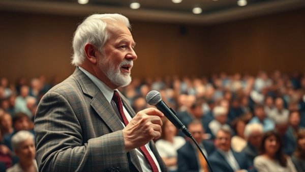 Distinguished speaker at public gathering discussing reform