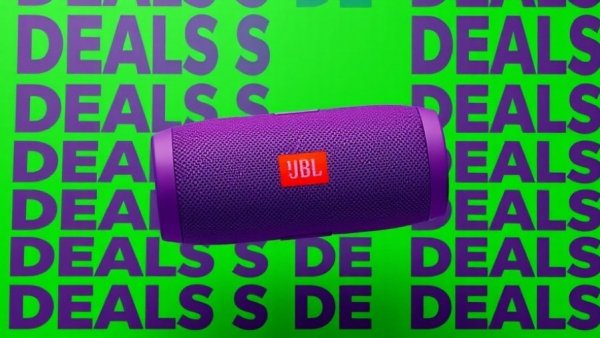 JBL Charge 6 Bluetooth Speaker with DEALS background.