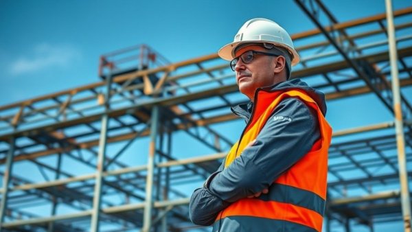 Inspector examining scaffolding related to the removal of asbestos in commercial roofs.