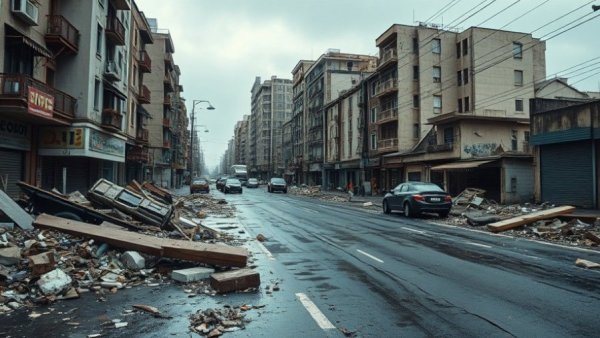 Desolate street with debris showing resilience in business strategies