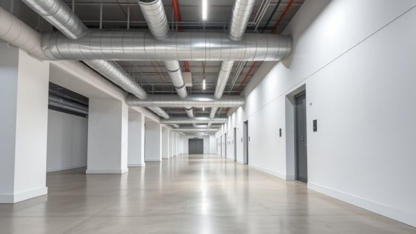 Smart buildings integration technology in modern hallway design.