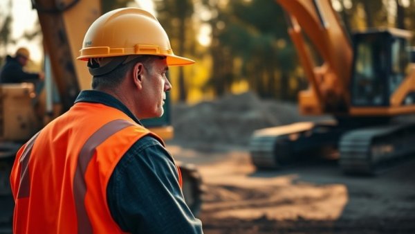 Private Construction Lender's worker at a construction site with excavator.