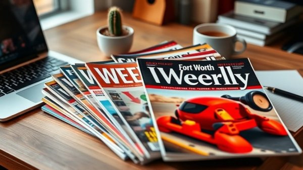 Fort Worth Weekly magazines showcasing fall winter events on a wooden desk.