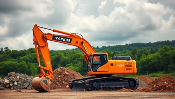 Hyundai hydrogen fuel cell plant with innovative excavator at construction site.