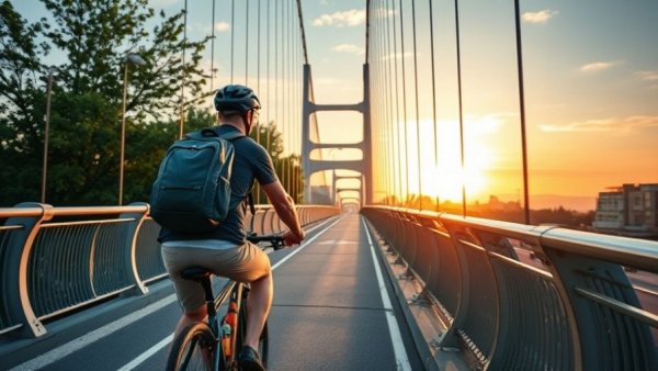 Cyclist on a bridge, referencing TxDOT pedestrian and bicycle funding.