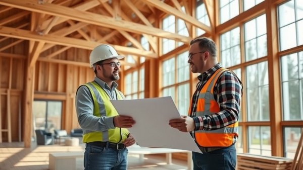 Construction Business Finance meeting in wooden interior space.