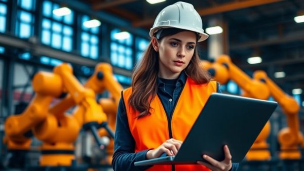Engineer managing human-robot interface in a high-tech warehouse