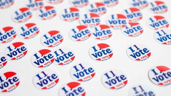 I Voted stickers on a table for Texas 18th Congressional District runoff election.