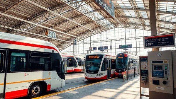 DART new ticket machines at modern transit hub with bus and train.