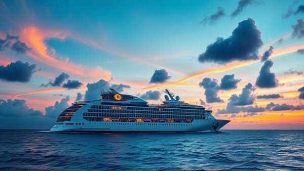 Icon of the Seas cruise from Galveston sailing at sunset with vibrant sky.