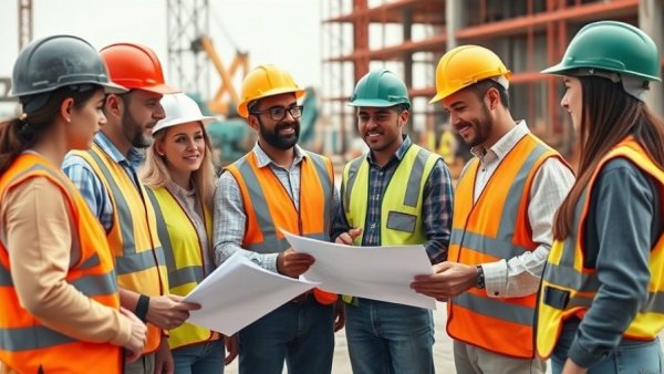 Construction team discussing plans at Mountain States and Southwest site.