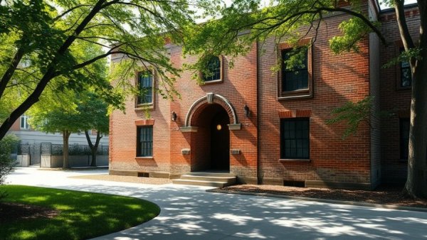 Old building in Fort Worth city park green space initiative area.