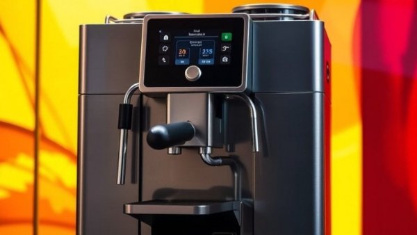 Modern espresso machine for home in 2025, vibrant background.