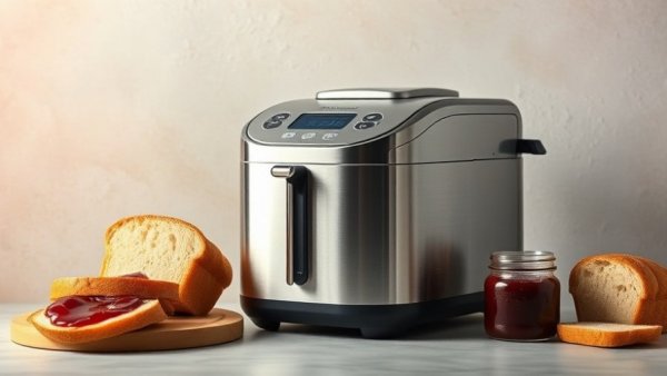 Modern bread maker and freshly baked bread with jam. Best Bread Makers of 2025.