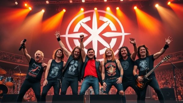 Guns N' Roses band members posing on stage during the 2026 tour.