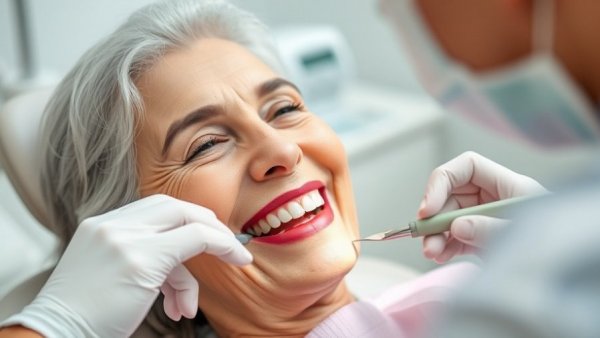 Older woman receiving dental care highlighting link to cardiovascular health.