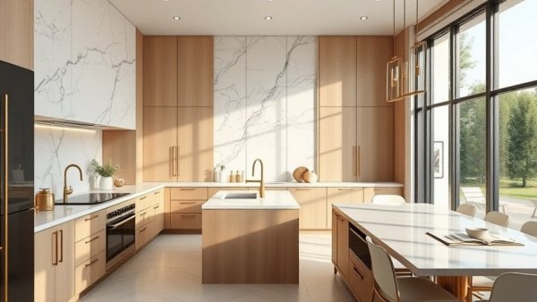 Elegant kitchen design with marble and gold fixtures, Unique Ideas in Design.
