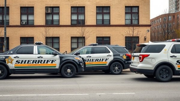 Sheriff SUVs parked outside a brick building, Texas law enforcement.