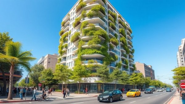 Sustainable urban living architecture high-rise with greenery.