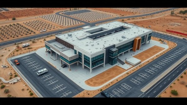 Aerial view of a modern construction site illustrating construction scheduling technology.