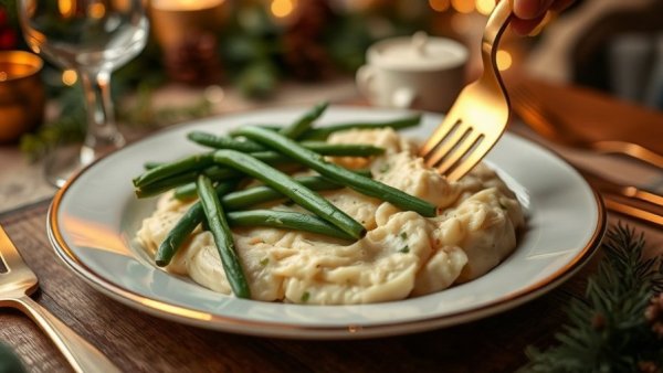 Holiday meal serving with mashed potatoes and green beans, Reduce Food Waste This Holiday Season.