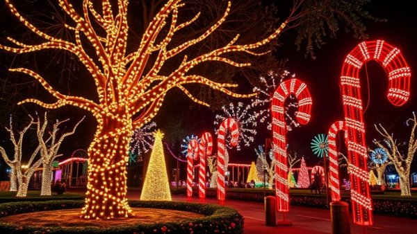 Vibrant Christmas light display in Dallas during Thanksgiving weekend.